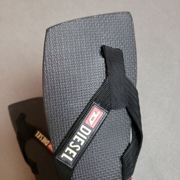 Rare Y2K Square Toe Black Diesel 8 Women or 6 Men Flip Flop Sandle Vtg Beach - Picture 5 of 13